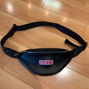 Black faux leather Fanny pack, bum bag, waist pack